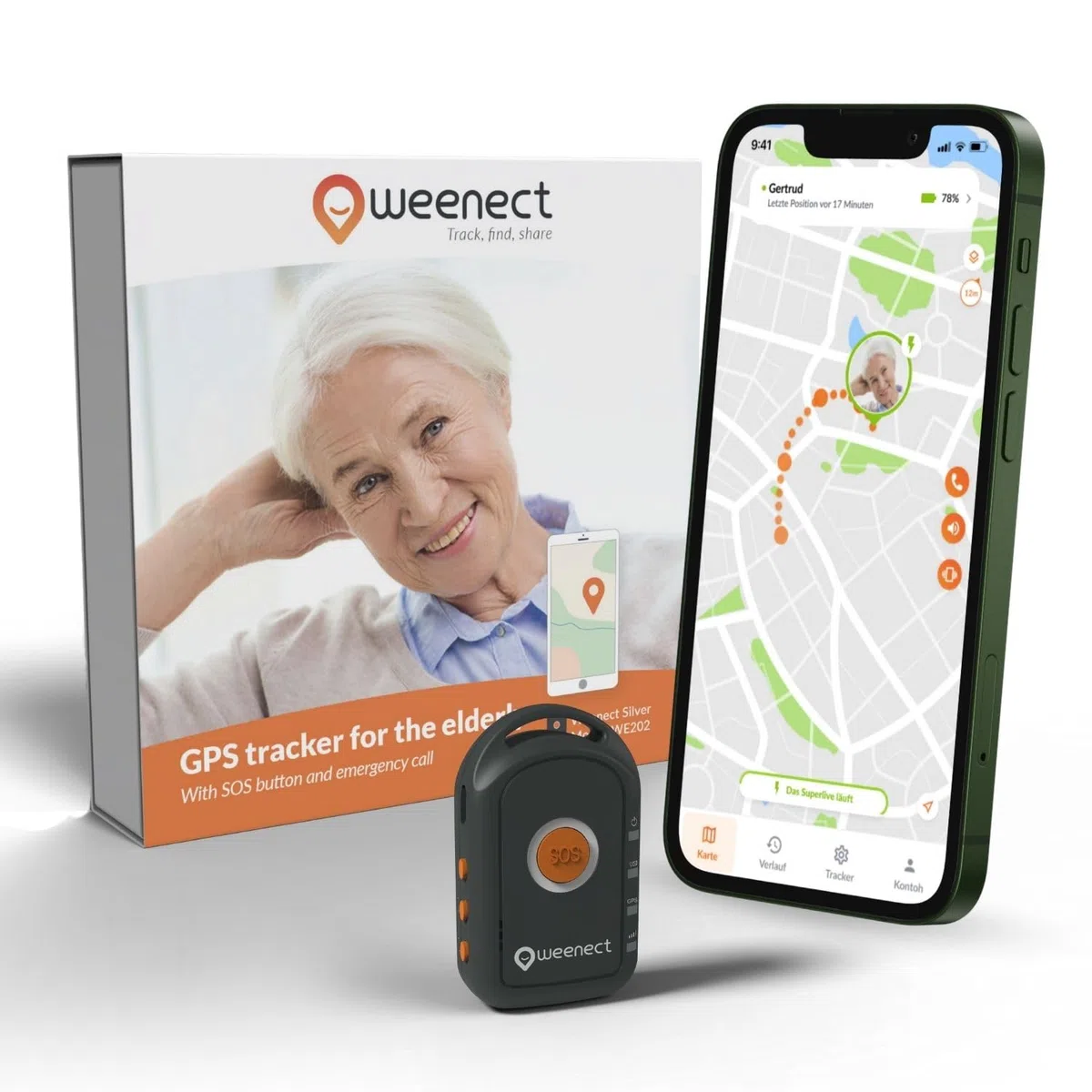 Weenect Silver – GPS-Notruf für Senioren | Unbegrenzte Reichweite | 7 Tage Akkulaufzeit | SOS-Taste | Notruftelefon | 2G | ABO erforderlich