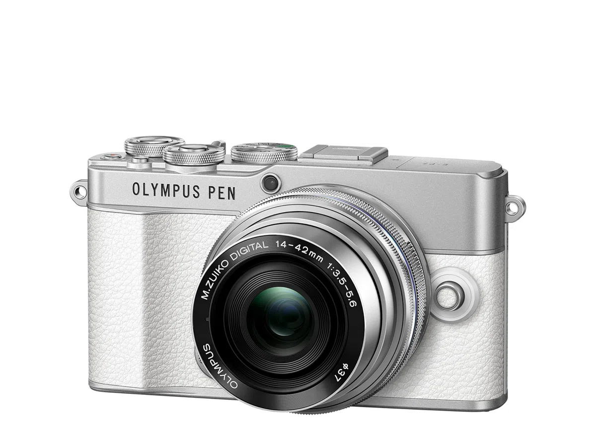 Olympus Pen E-P7 Kamera-Kit, 20-MP-Sensor, neigbarer HD LCD-Bildschirm, 4K-Video, Wi-Fi, Farb- und Monochromprofilsteuerung, weiß, inkl. M.Zuiko Digital ED 14-42mm EZ Silber