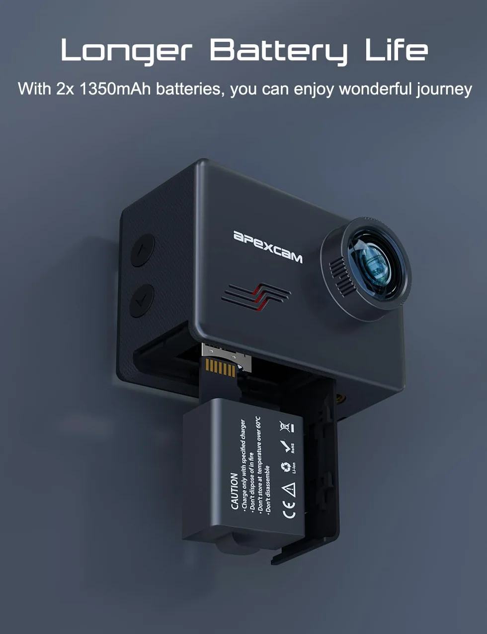 Apexcam M80 Action Cam 4K60FPS 48MP WLAN Sportskamera 40m Wasserdicht 8X Zoom 2.4G Fernbedienung 2x1350mAh Akkus