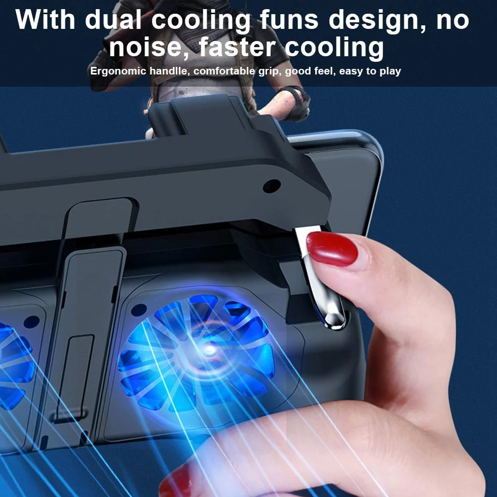 VBESTLIFE Wärmeableitung Gamepad, Gamepad für Handy-Gamecontroller mit Zwei Lüftern für 4,7-6,5-Zoll-Telefone(5000mah)