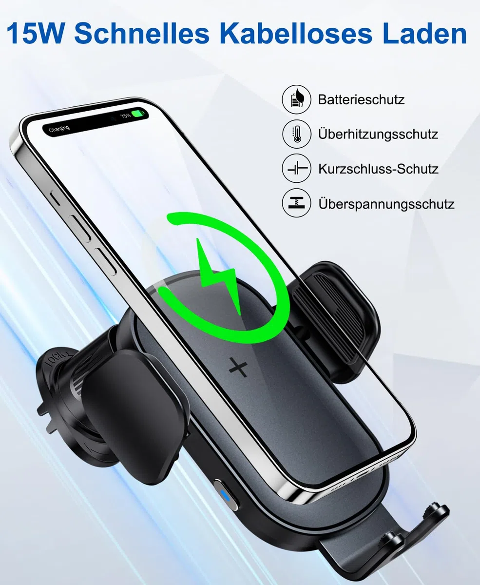 Beeasy 15W Fast Wireless Charger Auto - Handyhalterung Auto Mit Ladefunktion - Automatischer Induktives Qi Ladestation Kfz - Handy Halterung Auto Ladegerät Lüftung für iPhone Samsung Huawei LG usw