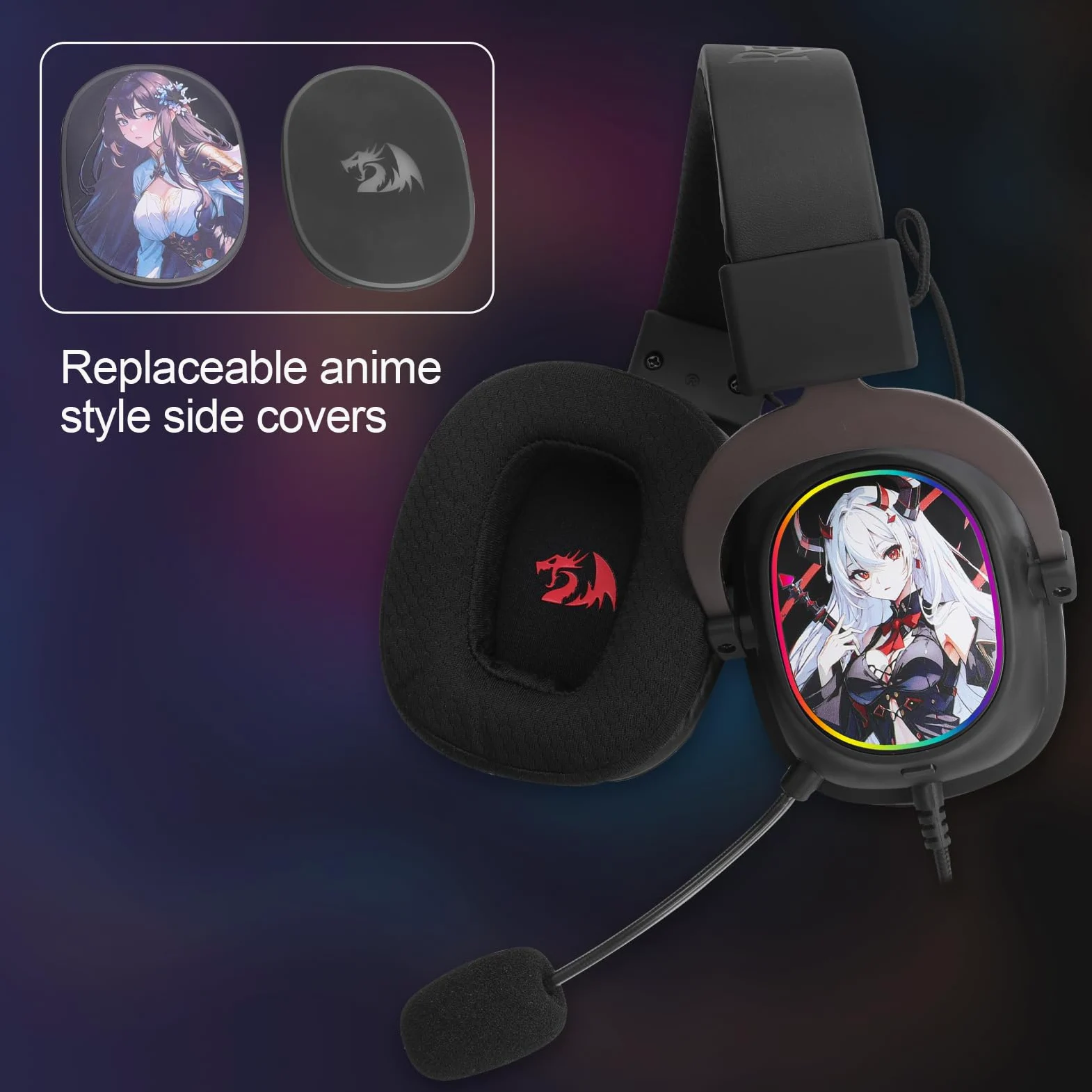 Redragon H510 AK RGB Gaming-Headset mit Kabel - 7.1 Surround Sound 53mm Audio-Treiber Memory Foam-Ohrpolstern austauschbarem Gehäuse Multi-Plattform Kopfhörer USB-betrieben für PC/PS4/NS