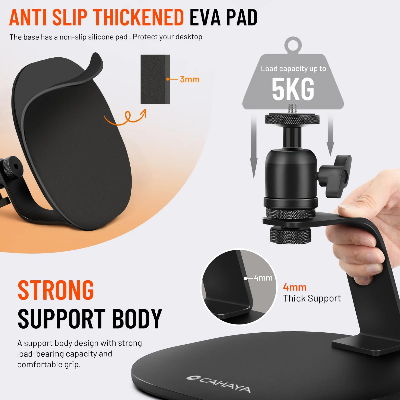 CAHAYA Desktop Projektorständer 1/4'' Schraube Schnittstelle - Multi-Winkel Tisch Beamer Ständer Tragfähigkeit von 5 kg mit Rutschfestes Fahrgestell für Mini-Projektoren Kamera Monitor - CY00375-1