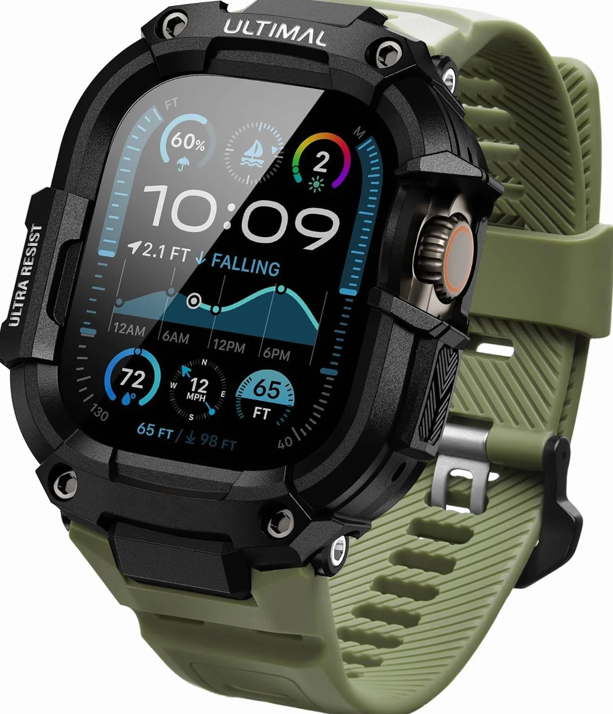 ULTIAML Schutzhülle mit Armband Kompatibel mit Apple Watch ultra 2/ultra 49mm, Einstellbar Stoßfest Sportarmband，Robustem Premium Armband (Grün)