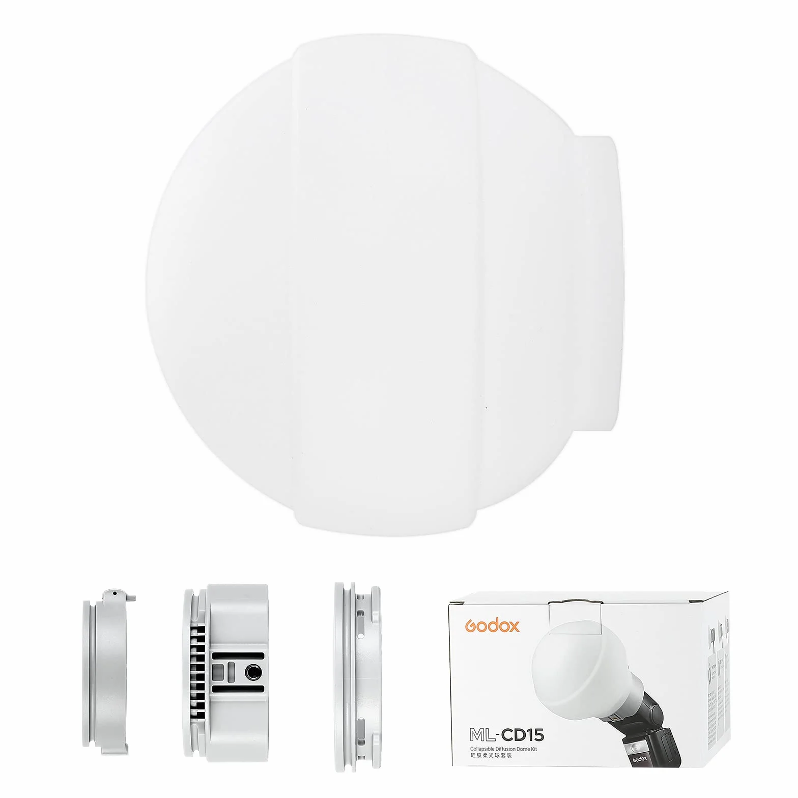 Godox ML-CD15 Diffusor Dome mit 3 Adaptern, Faltbares Silikonmaterial, Blitzlichtdiffusoren, Kompatibel mit Halterung LDE Light ML30 ML60 und Flash Godox V1 V860III V850III TT685II