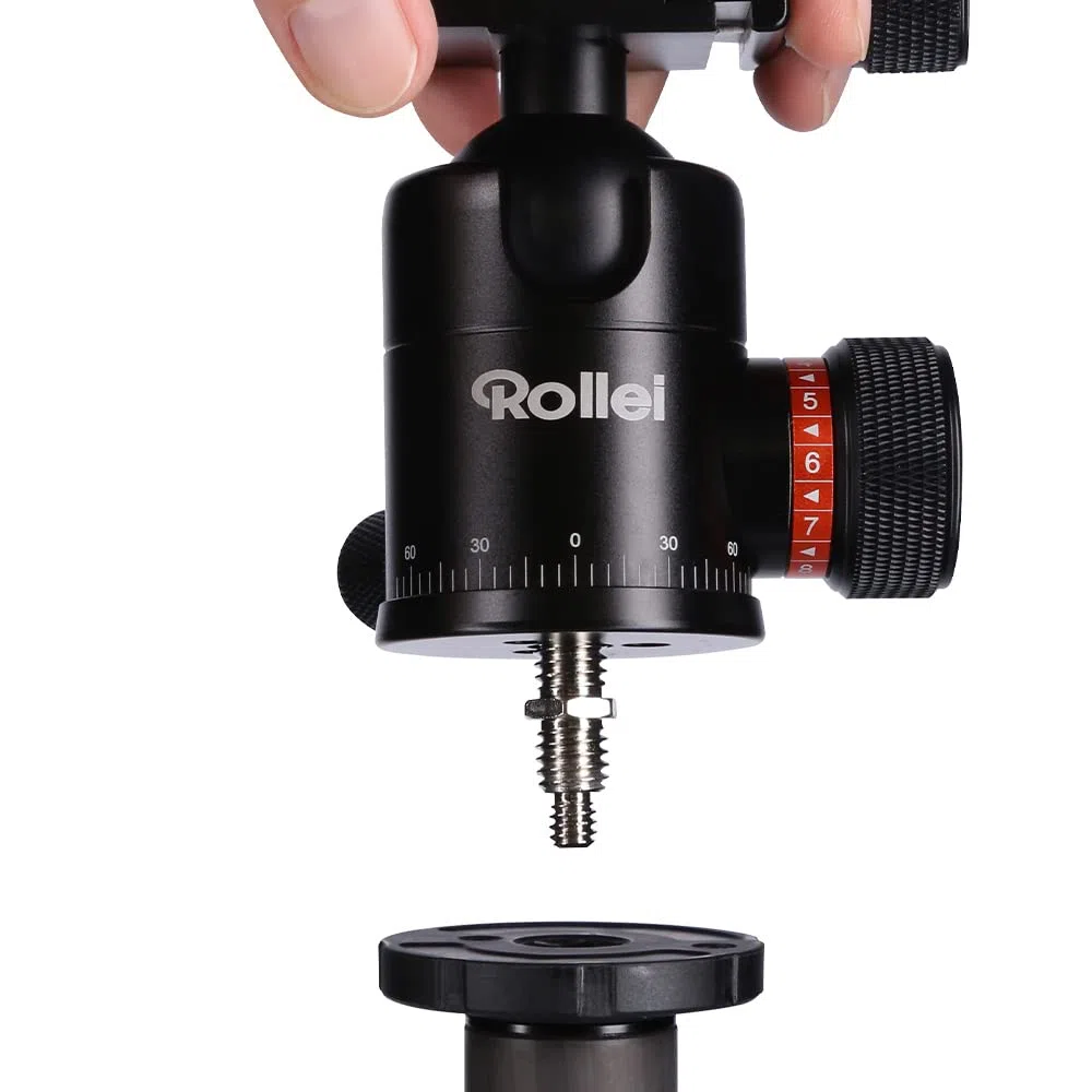 Rollei Stativ Kugelkopf für C6i Stativ, professioneller 360 Grad Stativkopf mit Friktion, 12 KG Tragkraft und 3 Wasserwaagen.Inkl. Acra Swiss Schnellwechselplatte