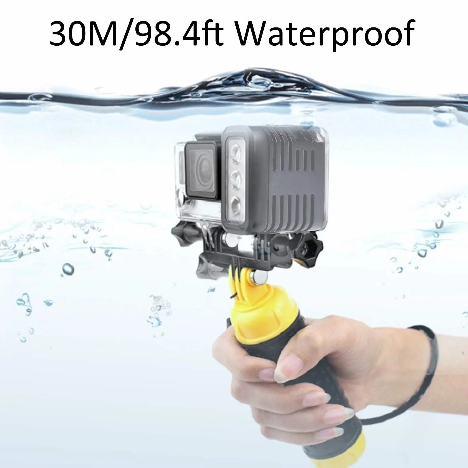45M Wasserdichte LED Video Tauchfülllicht Unterwasser für 4/3+/3/2/1, Sj4000, Yi, 5/6 Session, Tauchlicht mit 3 Modi Hoch/Niedrig Helligkeit