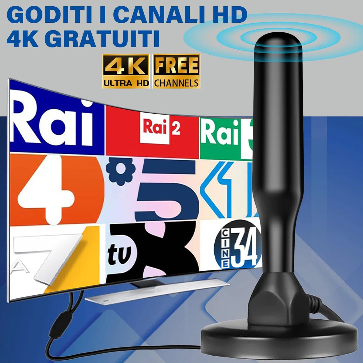 DVB-T2 Antenne mit Verstärker Innen & Außen – Leistungsstarke Zimmerantenne für Fernseher 4K HD Empfang – TV Antenne mit Magnetfuß & 5m Koaxialkabel (BlackGrey, BG1)