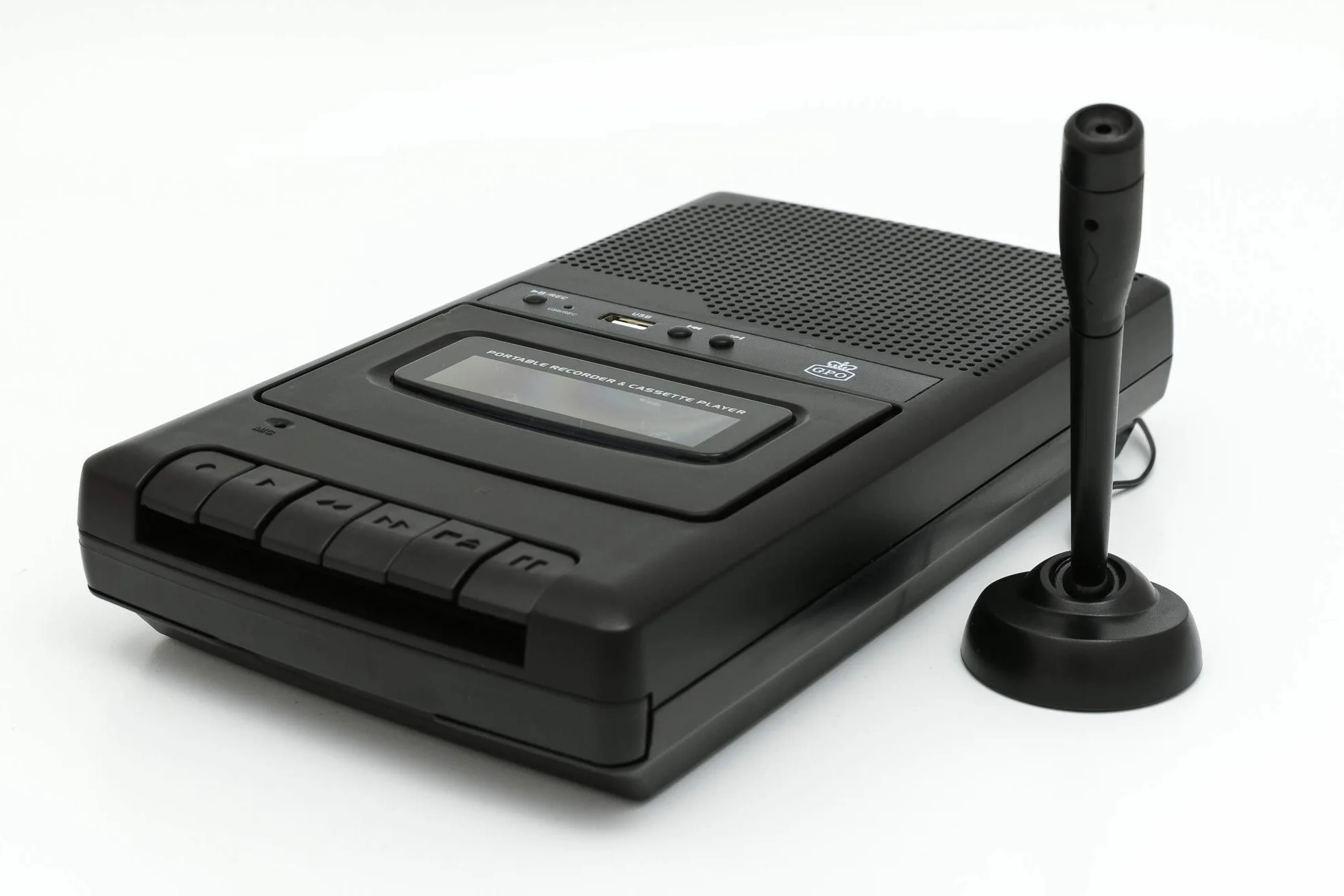 GPO CRS132B Kassettenrekorder mit externem Mikrofon und USB-Aufnahme